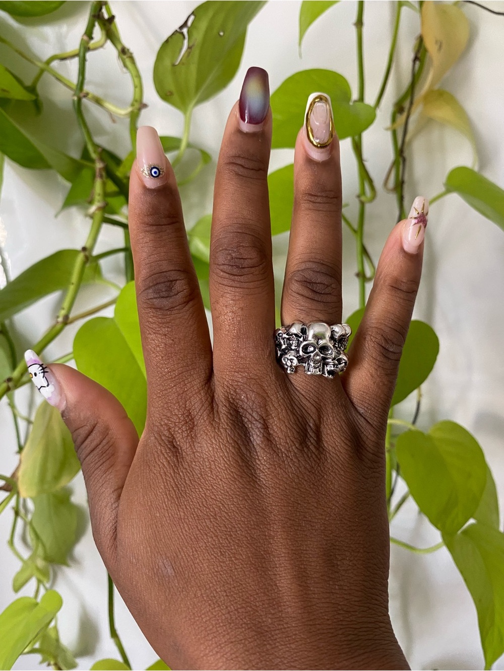 Skull Cluster Statement Ring - Silver Tone